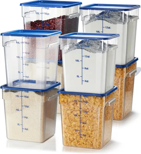 Vista 9 de CURTA Paquete de 4 recipientes de almacenamiento de alimentos con tapas azules, policarbonato transparente cuadrado de 12 cuartos de galón y 22 12