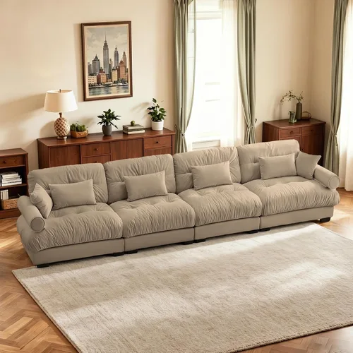 Vista 102 de Sofá biplaza de 93.7 pulgadas, sofá modular de 2 plazas, sofás seccionales grandes de color beige y blanco para sala de estar, juego de sofá