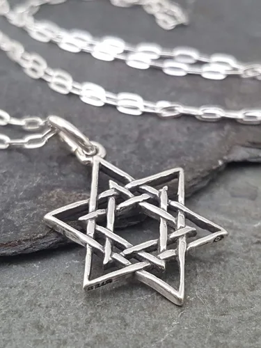 Vista 3 de Collar de plata de ley con dije de estrella de David, 18 pulgadas
