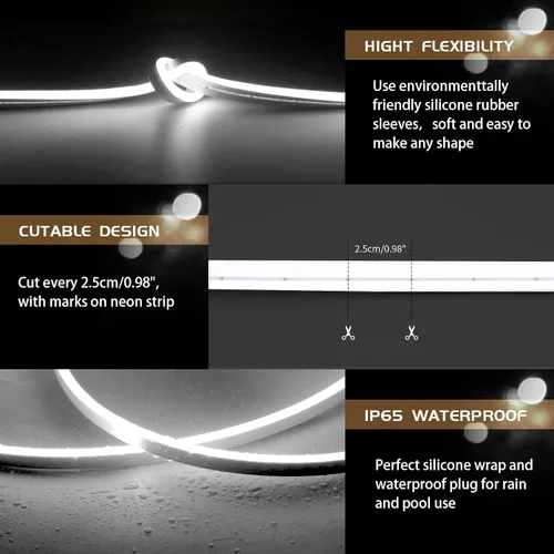 Vista 3 de Tiras de Luces LED de Neón Blancas de 12V - 16.4 Pies Flexibles Impermeables Cortables, Luces de Cuerda de Neón de Silicona Flexible para Cocina