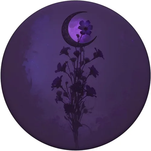Vista 3 de Boho Moon Wildflower Floral sobre fondo morado oscuro PopSockets intercambiables PopGrip