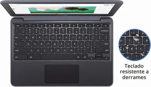 Vista 3 de ASUS Chromebook C203XA portátil resistente y resistente a derrames, 11.6" HD, 180 grados, procesador MediaTek Quad-Core, 4GB RAM, 32GB eMMC