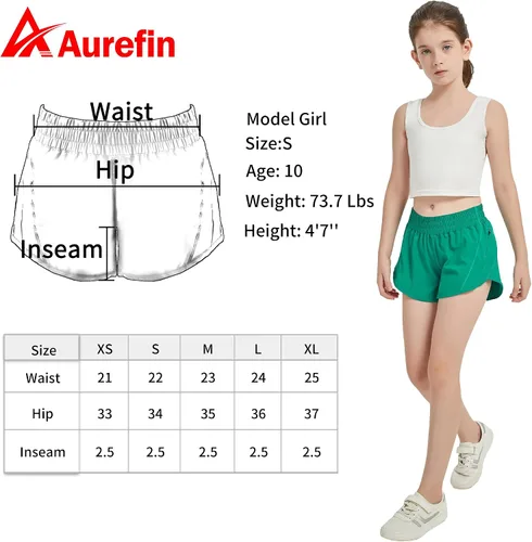 Vista 5 de Aurefin Pantalones cortos deportivos para niñas, pantalones cortos de secado rápido para niños, adolescentes y niñas, pantalones cortos deportivos