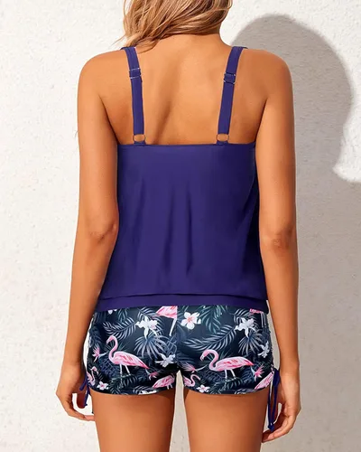 Vista 2 de Yonique Blouson Tankini Trajes de baño para mujer, 2 piezas, tops con pantalones cortos, modesto ajuste holgado