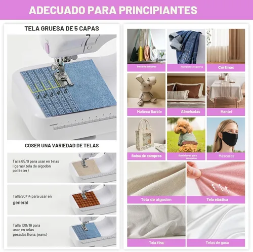 Vista 4 de Máquina de coser para principiantes y niños, mini máquinas de coser portátiles con 12 patrones de puntada incorporados, pedal de pie de 2