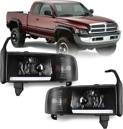 Vista 7 de ROXX DRL Headlight Assembly Compatible with 1994-2001 Dodge Ram 1500 Carcasa negra con DRL Led