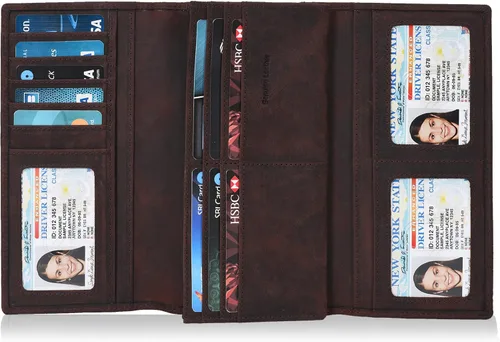 Vista 7 de Carteras de piel con bloqueo RFID, para cheques, con 11 ranuras para tarjetas, para mujer, cartera Rfid