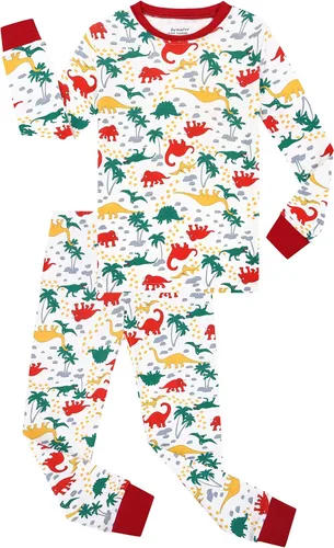 Vista 3 de Benaive Pijamas para niños, pijamas de algodón para niños, conjunto de 4 piezas con pantalones para niños