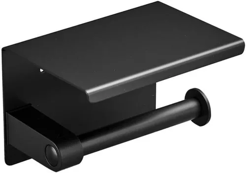 Vista 3 de Soporte de papel higiénico de un solo rollo con estante para teléfono, dispensador de pañuelos de acero inoxidable montado en la pared para baño