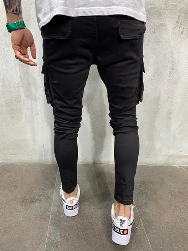 Vista 4 de LONGBIDA - Jeans para hombre, de tiro ajustado, con roto y desgastados
