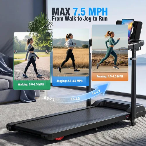 Vista 5 de Treadmill with Desk Workstation & Adjustable Height, 450 lbs Weight Capacity, Folding Incline Treadmill with Handle Bar, Portable Ultra-Quiet 3.5HP
