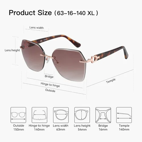 Vista 5 de ZENOTTIC Lentes de sol sin montura de gran tamaño para mujer, diseño geométrico de corte de diamante, lentes degradados, protección UV, tonos de moda