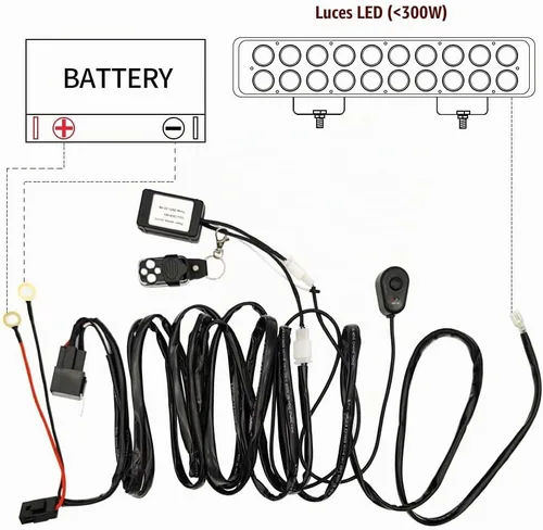 Vista 6 de Barra de luces LED de trabajo, kit de arnés de cableado remoto, 1 cable DC12V 40A, luces LED, interruptor de arnés de cableado remoto, relé de cable
