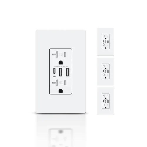Vista 19 de TOPELER Toma de pared USB C negra, toma eléctrica de carga rápida de 30W 6.0Amp con 3 puertos USB (1*Tipo C y 2*Tipo A), receptáculo resistente a