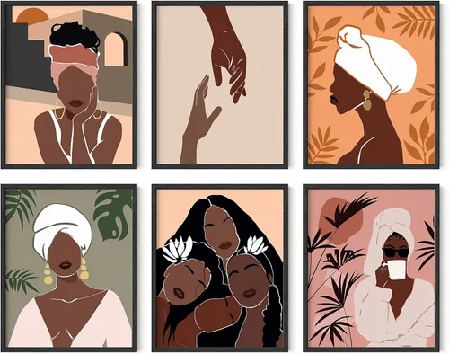 Vista 11 de HAUS AND HUES Arte de pared de mujer negra, juego de 6 impresiones de mujeres afroamericanas, arte africano para sala de estar, fotos de mujeres