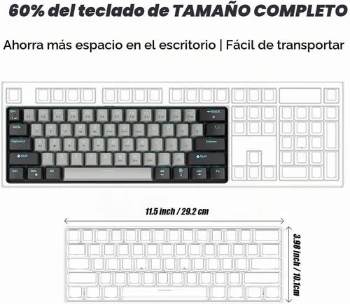 Vista 4 de abucow - Teclado mecánico 60% para juegos, interruptor azul, compacto con cable, anti-fantasma, sin conflictos, 61 teclas intercambiables, diseño