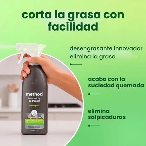 Vista 6 de Method Desengrasante de Servicio Pesado, Aroma a Hierba de Limón, Limpiador de Horno y Limpiador de Superficie de Estufa, Botella de Spray de 28 Oz