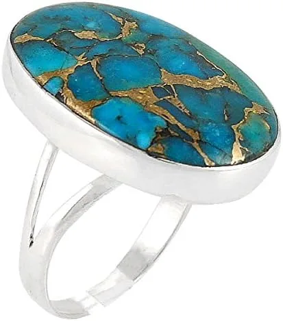 Vista 3 de Anillo turquesa de plata esterlina (elige color), Metal, Turquesa