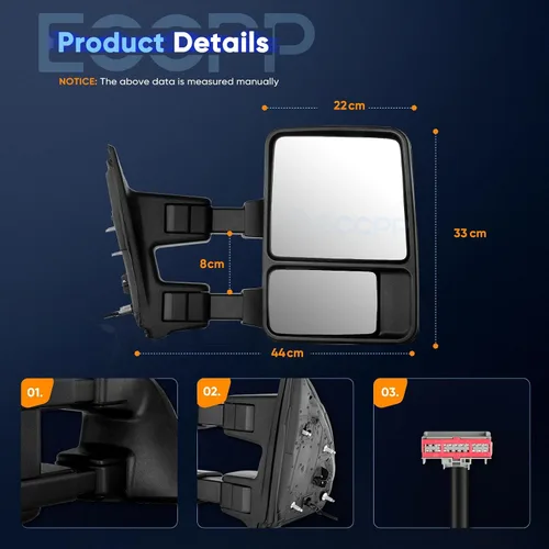 Vista 4 de ECCPP Espejos de remolque de repuesto para Ford F250 para F350 para F450 para F550 para F550 Power Heated Signal Pair Mirrors 2008 2009 2010 2011