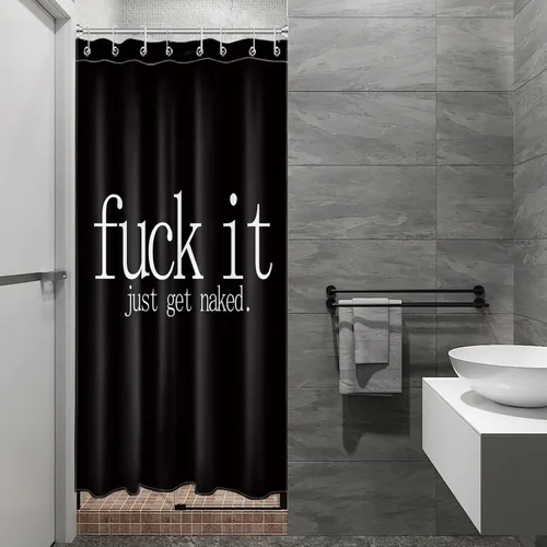 Vista 5 de LB Fuck It Get Naked - Cortina de ducha pequeña de 48 x 68 pulgadas, forro de cortina de ducha en blanco y negro, cortina de ducha estrecha