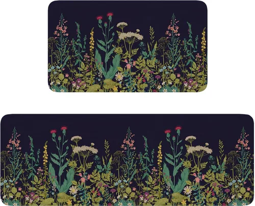 Vista 11 de Juego de 2 tapetes y tapetes de cocina con diseño floral de primavera, diseño floral de acuarela para piso, decoración de fregadero de cocina