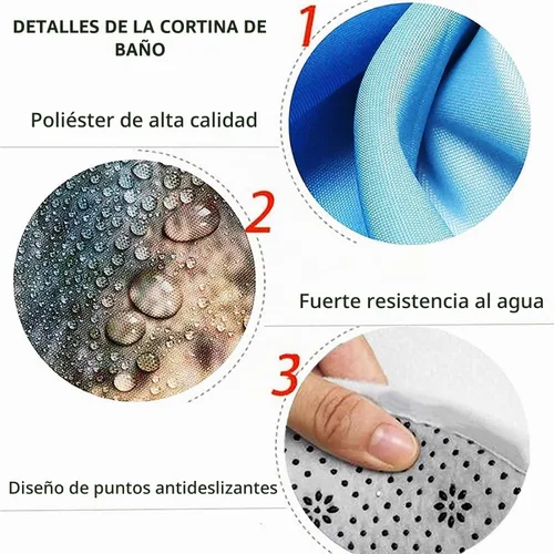 Vista 6 de Chrainy Juego de 4 cortinas de ducha de la torre Eiffel de París, botella de perfume, flores, negro, decoración de baño con 12 ganchos