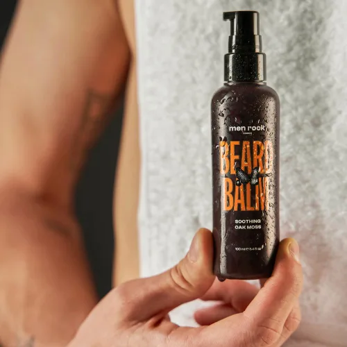Vista 6 de Men Rock Bálsamo calmante para barba - Oak Moss - Acondicionador para barba sin enjuague para hombres - Productos para el cuidado de la piel