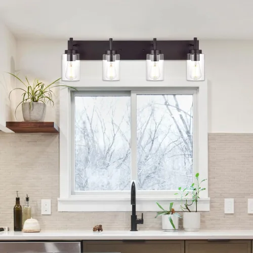 Vista 2 de 4 luces de tocador de baño, apliques de bronce aceitado, iluminación de pared, lámpara industrial para montaje en pared, estilo granja para cocina