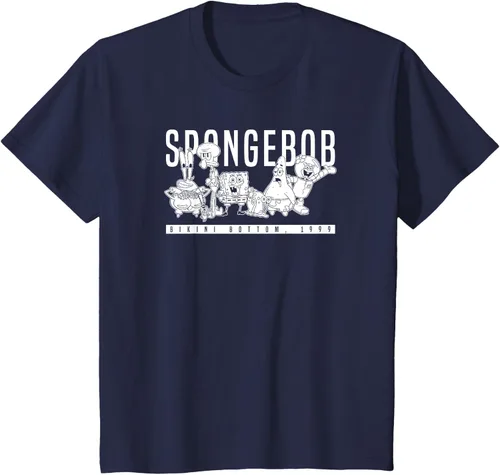 Vista 81 de Bob Esponja Vintage Group Simple Logo Camiseta, Negro