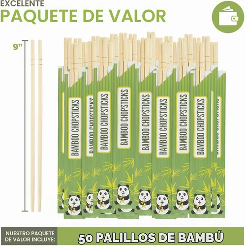 Vista 2 de Stock Your Home Palillos desechables de bambú (50 unidades), palillos separados a granel para sushi, comida china, japonesa y asiática, palillos