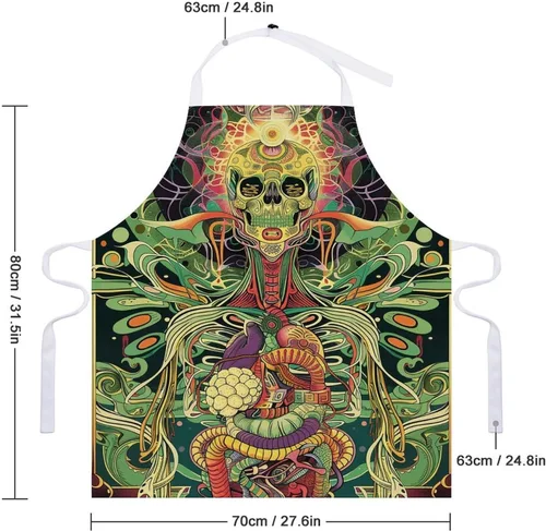Vista 2 de MUSM Apron for Adults - 27.6 X 31.5 Inch, Heavy-Duty Polyester Aprons with Two Large Pockets, Waterproof Line Green Picture Kitchen Apron for