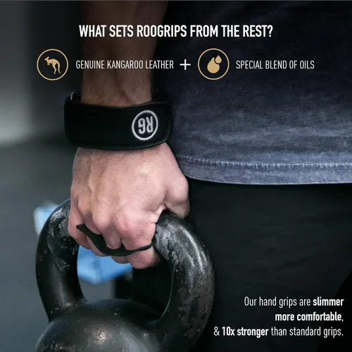 Vista 7 de RooGrips Empuñaduras de cuero de alta calidad de 3 dedos para barras de gimnasia, entrenamiento cruzado, gimnasio y entrenamientos en casa, barras