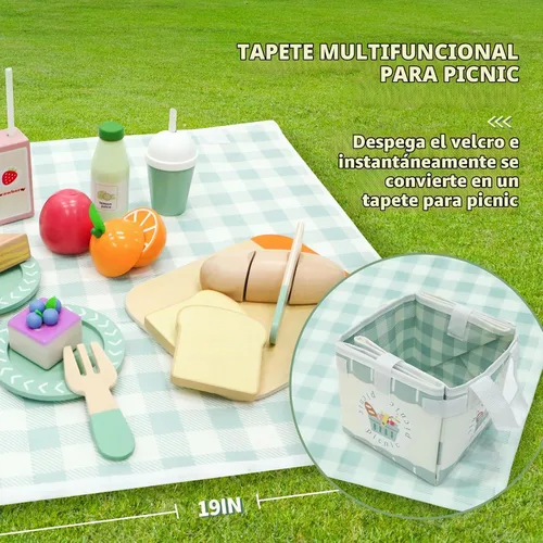 Vista 2 de Juego de picnic – Comida de madera para jugar – Juegos de comida de juego para la cocina de los niños – Comida de simulación, comida de juguete