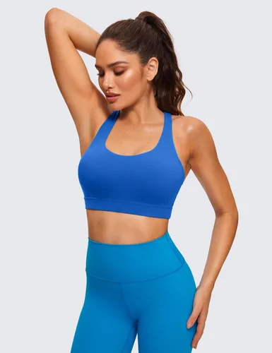 Vista 2 de CRZ YOGA - Brasier deportivo con tirantes delgados para mujer, brasier con relleno y espalda cruzada para yoga