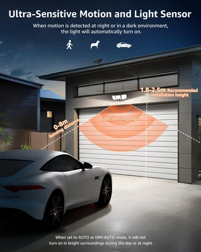 Vista 4 de Lepro Luces solares de seguridad para exteriores, sensor de movimiento 2 en 1, control remoto separado e integrado, IP65, impermeable, luces solares