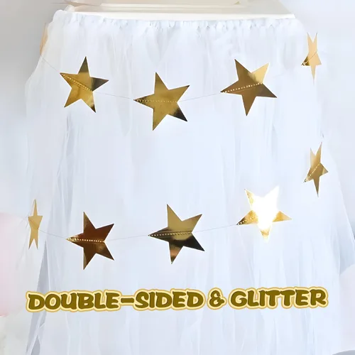 Vista 4 de Guirnalda de estrellas doradas con purpurina de 158 pies, 12 unidades, decoración reflectante de papel de estrella pequeña, decoración colgante
