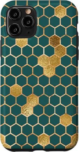 Vista 29 de Bees Honeycomb Pattern Print Honey Hexagon Bees Hive - Green Case for iPhone 17