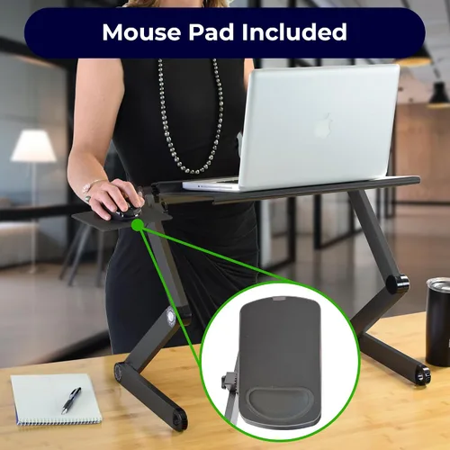 Vista 4 de WorkEZ - Soporte ajustable de refrigeración para computadora de escritorio con ventilador, puertos USB, alfombrilla de mouse, ergonómica, plegable