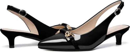 Vista 4 de AUMOTED Zapatos de tacón bajo para mujer, con hebilla y lazo, correa en el tobillo, zapatos de vestir para oficina, fiesta, boda, 1.6 pulgadas
