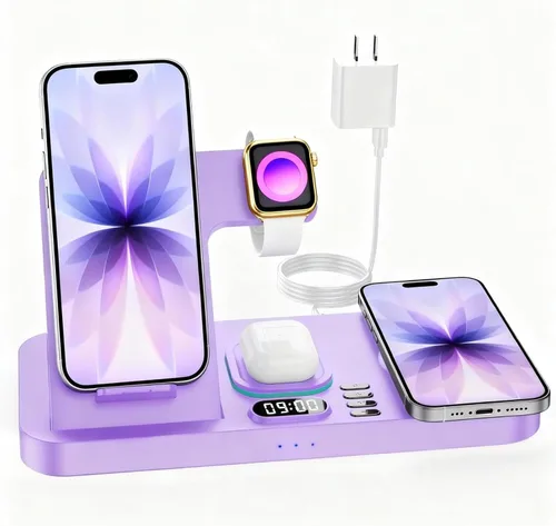 Vista 9 de Estación de carga inalámbrica de teléfono doble para dispositivos Apple, estación de carga magnética para iPhone con interruptor automático de luz
