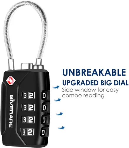 Vista 3 de 2 Pack TSA Approved Travel Luggage Locks, 4-Digit Metal Cable Combination Suitcase Lock, Alloy Padlocks, Weatherproof Padlock for Locker, Golf Bag