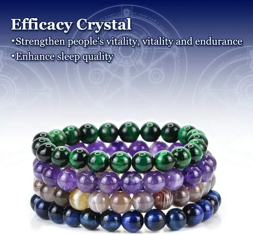 Vista 6 de Clearain Pulsera de Gemas Naturales 8 mm con Cuentas Redondas de Chakra, Cristal de Energía para Reiki, Curación Elástica y Elástica de 7 Pulgadas