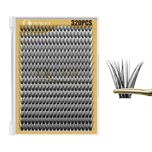 Vista 18 de Kit de racimos de pestañas QUEWEL, 320 piezas, extensiones de pestañas en racimo de 30D, racimos de pestañas de 9-16mm, kit de pestañas dispersas