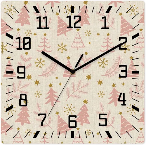 Vista 10 de Christmas Tree Wooden Wall Clock Silent Non Ticking, Winter Xmas Pine Leaf Snowflake Black Square Wall Clocks Battery Operated, Decor Clock for Home