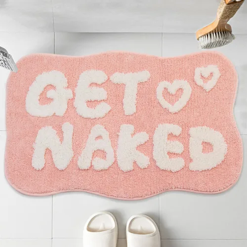 Vista 9 de Alfombra de baño con texto en inglés "Get Naked", alfombra de baño divertida, suave, antideslizante, bonita, divertida decoración de baño para Negro
