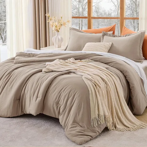 Vista 18 de MUXHOMO Juego de edredón beige tamaño individual/individual XL, ropa de cama alternativa ultrasuave para todas las estaciones. El juego de cama