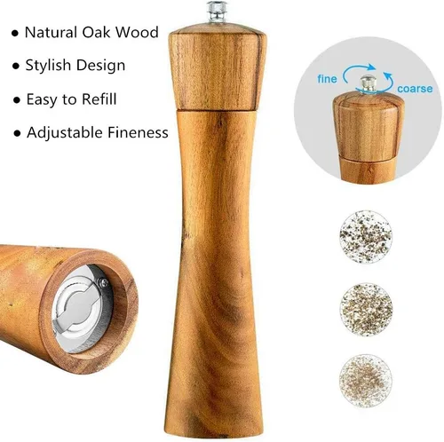 Vista 2 de Molinillo de sal y pimienta de madera, molinillo de sal manual de madera, molinillo de pimienta, recargable, con rotor de cerámica de grosor