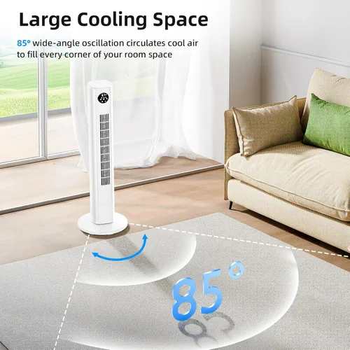 Vista 5 de Antarctic Star Ventilador de torre de 35 pulgadas, portátil, eléctrico, oscilante, ventilador oscilante de 85°, enfriamiento silencioso, control