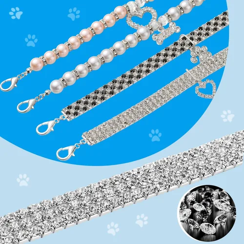 Vista 4 de Sanwuta - 4 collares de perlas para perro, diamantes de imitación