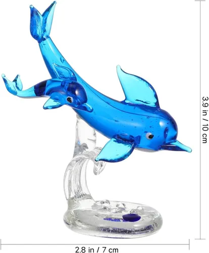 Vista 2 de NOLITOY Figura de delfín de cristal, escultura animal de mar, estatua de pisapapeles azul para decoración de escritorio de oficina en casa